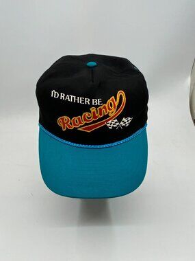 Vintage I’d Rather Be Racing Snapback Hat Teal Black Racing Cap